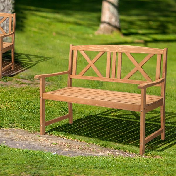 Fch Panchina Da Giardino Panca Da Parco Panca In Legno Panca Da Balcone Mobili Da Giardino, 2 - 3 Persone Panca Per Terrazza, Bie 270Kg, 117 X 59 X 90Cm-image