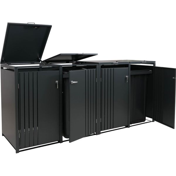 Coperchio Per Cestino A 4 Scomparti HWC-O67, Contenitore Per Cestino Con Coperchio, Metallo 122X250X84Cm 104Kg ~ Antracite-image