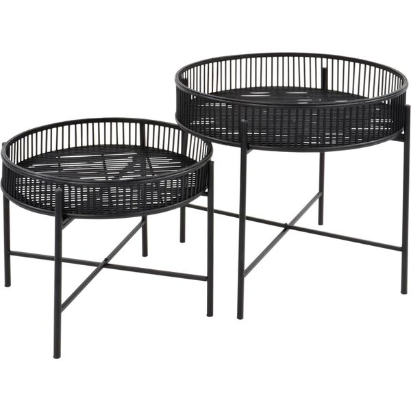 Tavolino - Nero - Set Di 2 - Bambù - Ø49 E Ø60 Cm-image