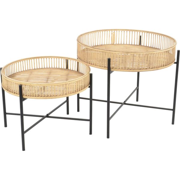 Tavolino - Naturale - Set Di 2 - Bambù - Ø49 & Ø60 Cm-image