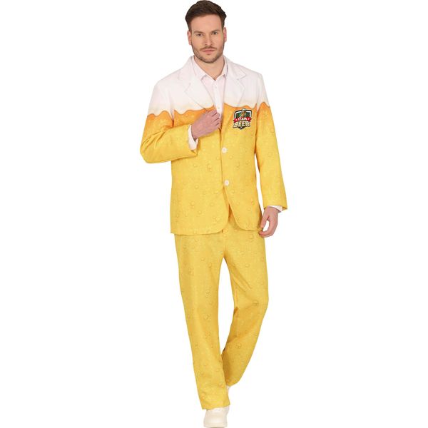 Birra Party Costume Giacca Pantaloni Carnevale Evento Outfits, Taglia: 48 - 50 (M) Colore: Giallo-image