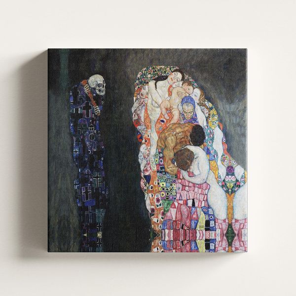 Pittura Gustav Klimt Vita E Morte Stampa Su Tela 40X40 Cm Telaio 3 Cm-image