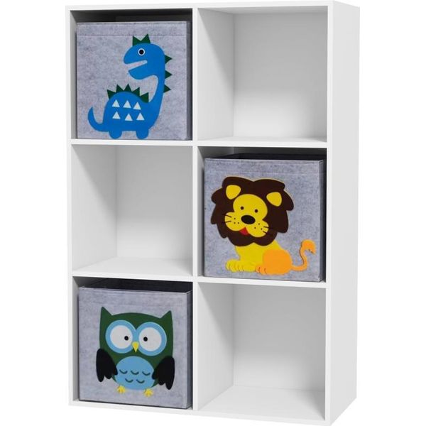 Fortuna Lai Scaffale Per Bambini Scaffale Per Libri Con 3 Contenitori Scaffale Per Giocattoli Scaffale Per Cameretta Dei Bambini Bianco+Grigio 61,8 X 29,9 X 91,5 Cm-image