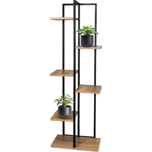 2.03 Supporto Per Piante Con 5 Ripiani - Circa 126 X 40 X 20 Cm - Scaffale Per Fiori In Legno E Metallo-image