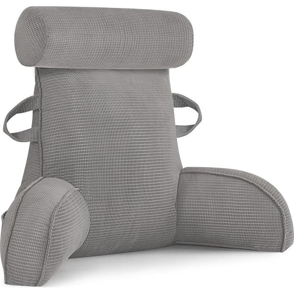 Cuscino Per La Schiena, Cuscino Da Lettura Per Letto E Divano Con Paranuca Rimovibile, Grande Cuscino Per La Schiena Con Bracciolo, Ideale Come Supporto Per La Schiena Per Leggere, Guardare La Tv, Poltrire, Lavorare, Giocare, Grigio Chiaro-image