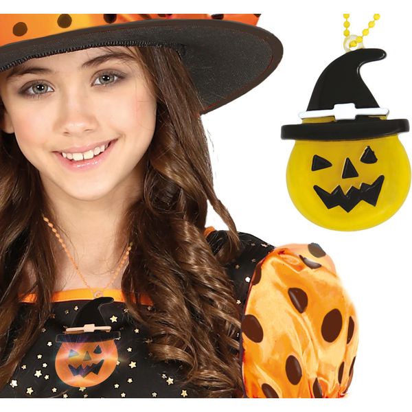 Collana Zucca Halloween Cappello Strega Costume Accessorio Festa Spettrale Gioielli Highlight Sparkle, Colore: Multicolore-image