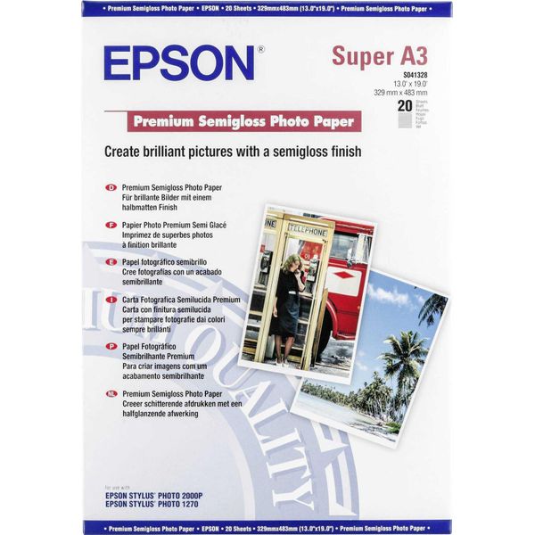 Carta Fotografica Epson Premium Semigloss, Din A3+, 250 G/M², 20 Fogli, 150 X 350 X 500 Mm, A3+, 1,3 Kg-image