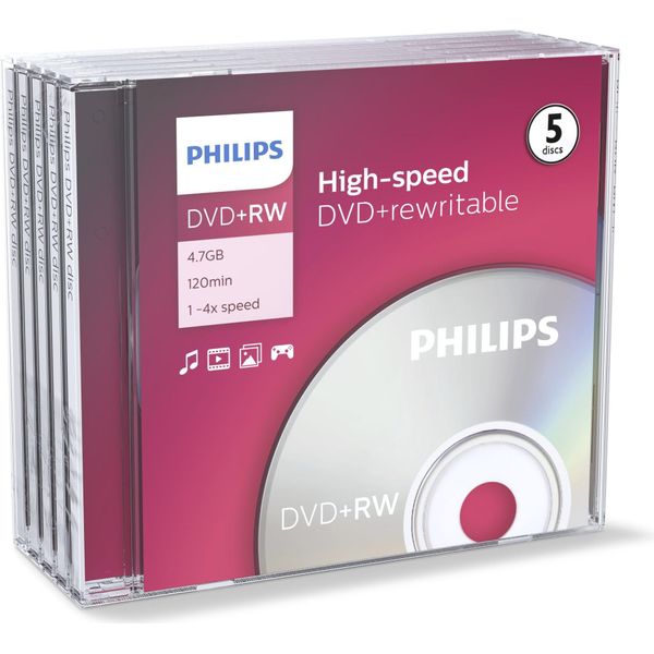 Philips DW4S4J05F - 5 X Dvd+Rw - 4.7 Gb (120 Min.) 1X - 4X - Jewel Case (Schachtel)-image