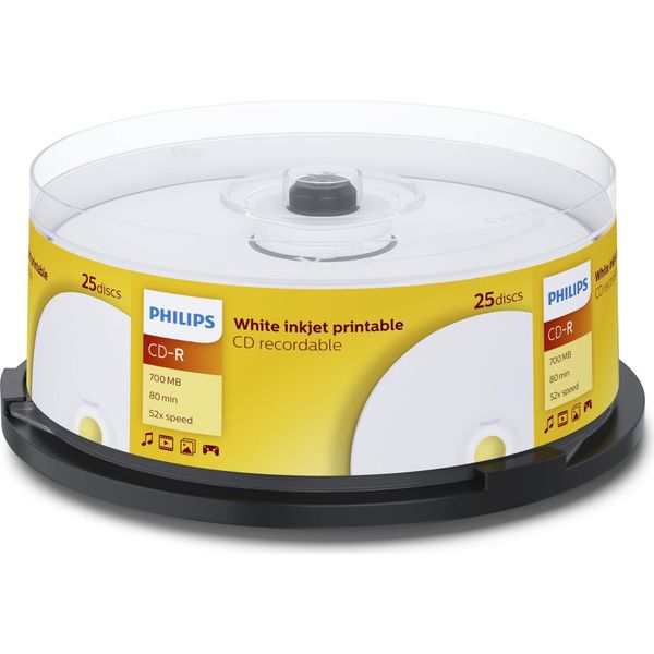 Philips CR7D5JB25 - 25 X CD-R - 700 Mb (80 Min) 52X - Superficie Stampabile A Getto D'inchiostro - Fuso-image