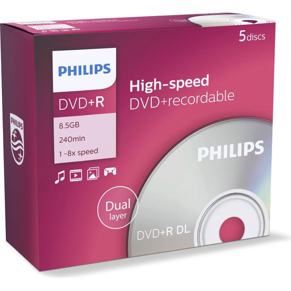 Philips DR8S8J05C - 5 X Dvd+R Dl - 8.5 Gb (240 Min.) 8X - Jewel Case (Schachtel)-image