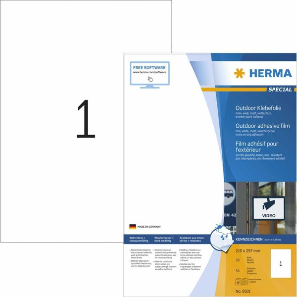 Herma Special Film Adesivo Per Esterni - Opaco - Autoadesivo - Bianco - A4 (210 X 297 Mm) 10 Pz. Etichette In Pellicola-image