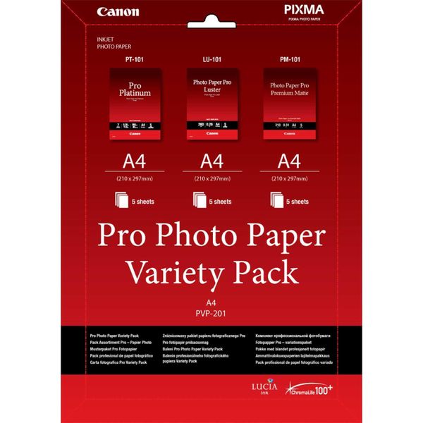 Canon Pro Variety Pack PVP-201 - Kit Di 15 Fogli Di Carta Fotografica A4 (210 X 297 Mm)-image
