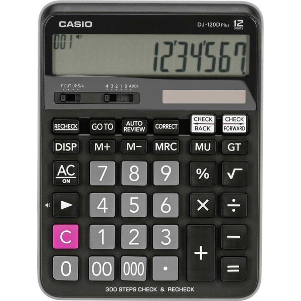 Casio DJ-120D Plus - Calcolatrice Da Tavolo - 12 Cifre - Pannello Solare, Batteria-image