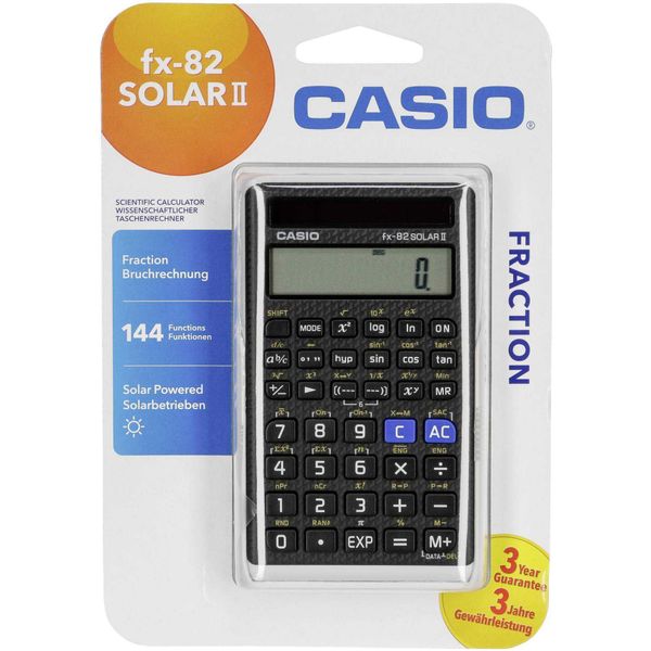 Casio Fx-82Solar Ii - Calcolatrice Scientifica - 10 Cifre + 2 Esponenti - Pannello Solare-image