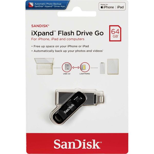 Sandisk Ixpand Usb Flash Drive 64 Gb Usb Type-A / Lightning 3.2 Gen 2 (3.1 Gen 2) Black. Silver-image