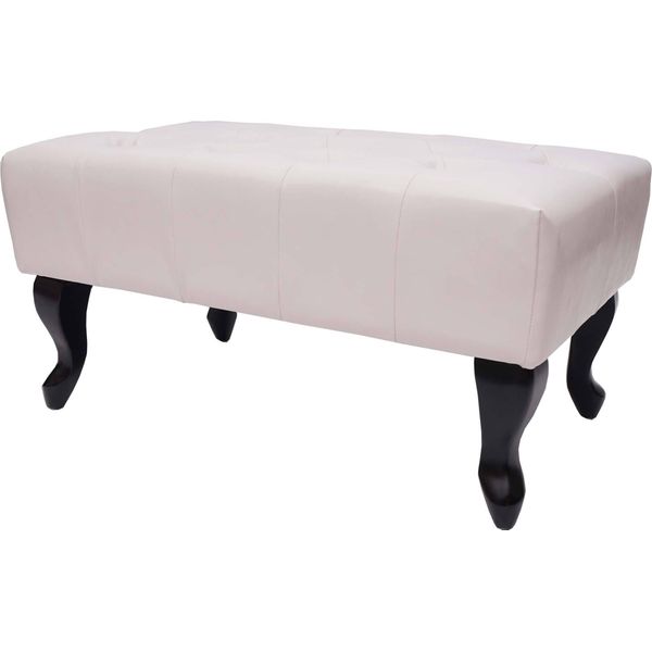 Pouf Chesterfield, Sgabello Poggiapiedi, Pelle Finta 39X77X47Cm ~ Bianco-Crema-image
