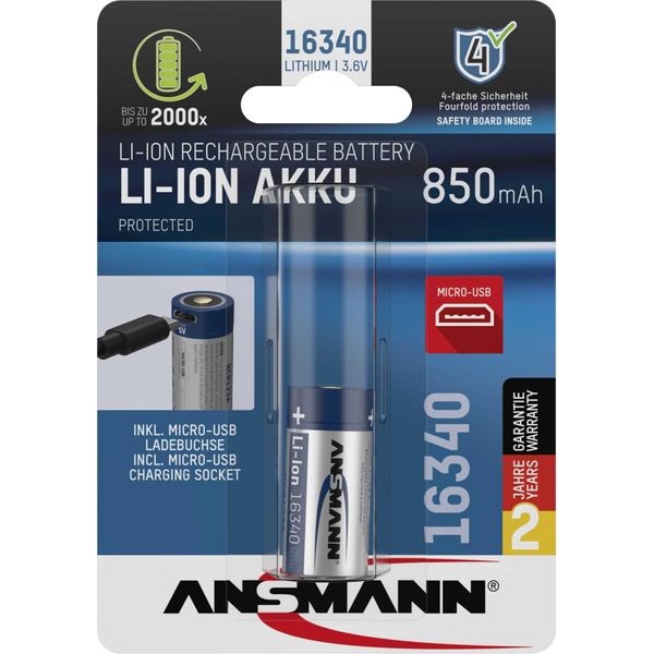 Ansmann 16340 Batteria Agli Ioni Di Litio 850Mah 3,6V Ingresso Micro Usb 1300-0015-image