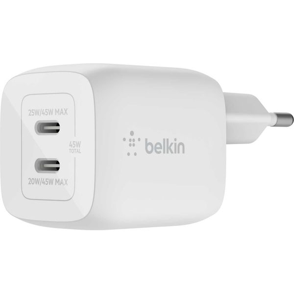 Belkin Boost Charge Pro Gan - Alimentatore - Tecnologia Pps E Gan - 45 Watt - Carica Rapida, Pd 3.0 - 2 Porte Di Uscita (2 X USB-C)-image