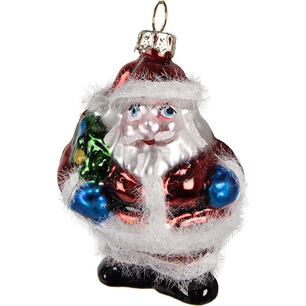 Targhetta Natalizia Clayre & Eef Babbo Natale 8 Cm In Vetro Rosso-image