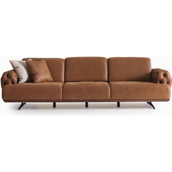 Divano 4 Posti Chesterfield Design Lusso Divano Imbottito Divano Nuovo Marrone-image