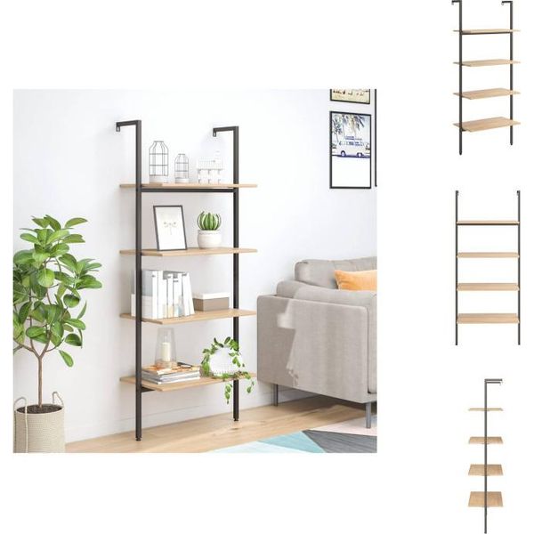 Vidaxl Scaffale A Scala Con 4 Ripiani Marrone Chiaro E Nero 64X35X152,5 Cm - Librerie E Scaffali-image