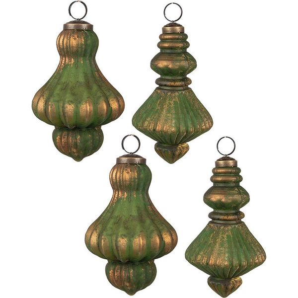 Set Di 4 Gocce Natalizie Clayre & Eef Ø 9/8 Cm In Vetro Verde Marrone-image