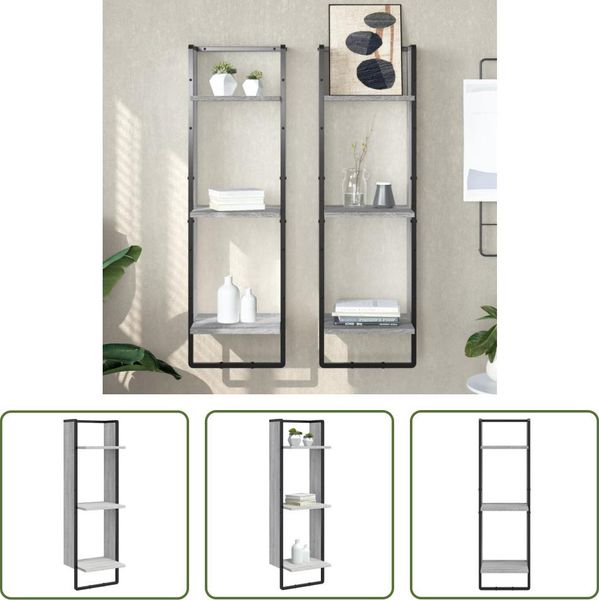 The Living Store Scaffale A Muro 3 Scomparti Grey Sonoma 30X25X100 Cm Materiale A Base Di Legno-image