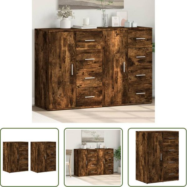 The Living Store Credenze 2 Pz. Rovere Fumé 59X39X80 Cm Materiale A Base Di Legno-image