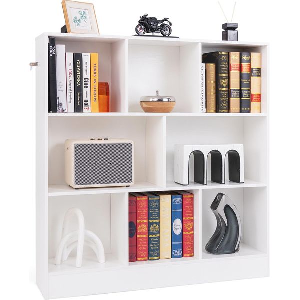 Libreria Costway Con 8 Scomparti, Scaffale In Piedi A 3 Livelli, Scaffale A Cubo, Scaffale Per Ufficio, Scaffale Portaoggetti 100 X 24 X 104 Cm (Bianco)-image