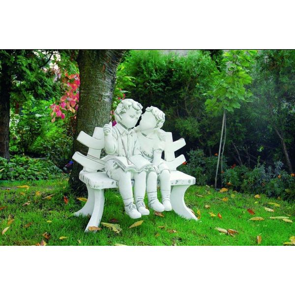 Statua Figura Bambini Su Panchina Statue Figure Scultura Sculture Decorazione Giardino-image