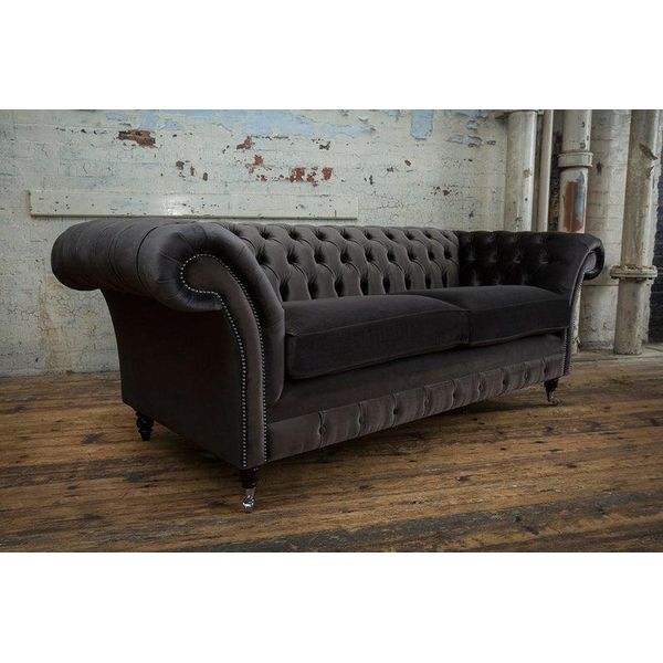 Divano Di Design A 3 Posti Divano Chesterfield Imbottito Set Di Sedute In Pelle Tessile Marrone-image