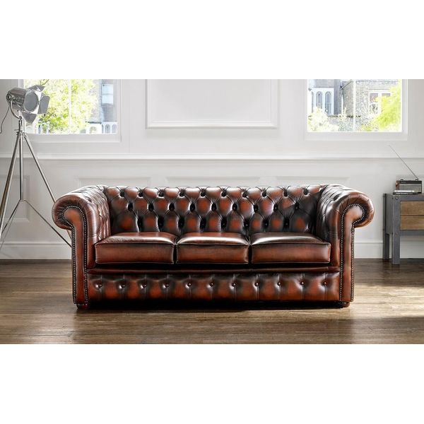 Divano Chesterfield Designer Stile Antico Divano Imbottito Seduta 3 Posti Nuovo Set-image