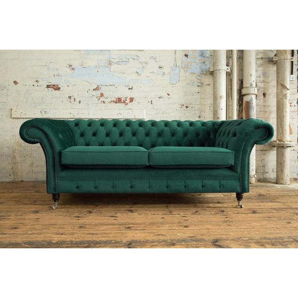Divano 3 Posti Divano Chesterfield Imbottito Set Di Sedili In Pelle Design Tessile Velluto-image