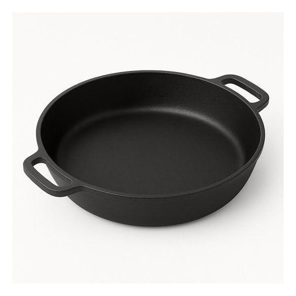 Padella Per Grigliare In Ghisa Ø28 Cm - Stampo Per Grigliare E Forno Per Cucina All'aperto, Barbecue E Forno - Padella Sostenibile Da Regalare - Nero-image