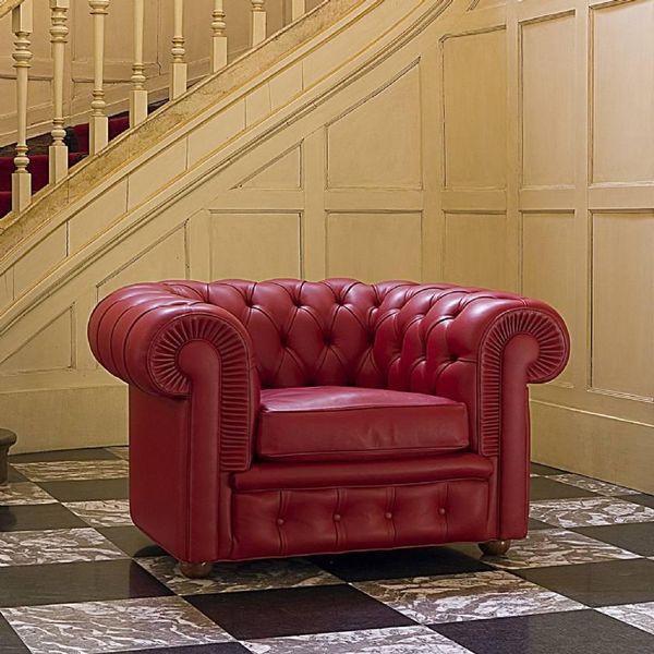Poltrona Chesterfield Rossa 1 Posto Designer Divano In Pelle Divano Tappezzeria Televisione Nuovo-image