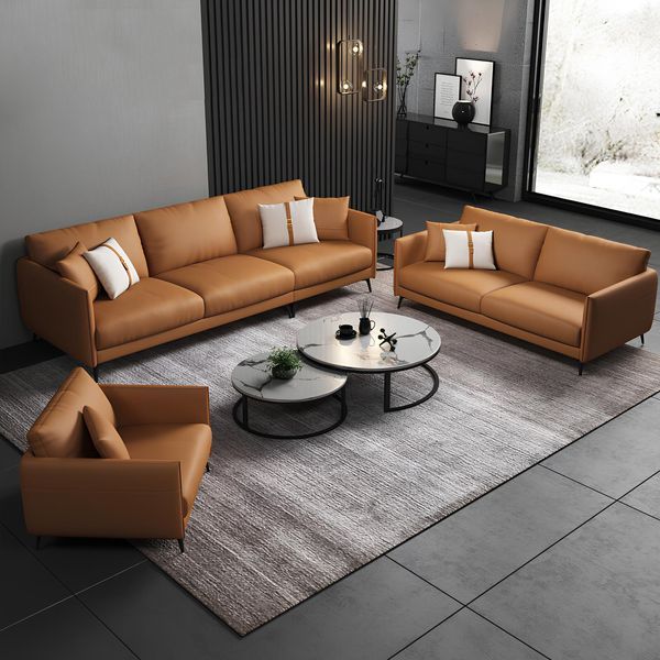 Set Di Divani 3+2+1 Posti In Pelle Divano Zona Giorno Design Moderno-image
