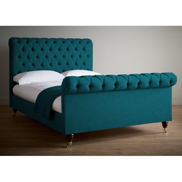 Letto Tappezzeria Design Lusso Letti Alberghieri Matrimoniali Camera Chesterfield Verde Velluto Nuovo-image
