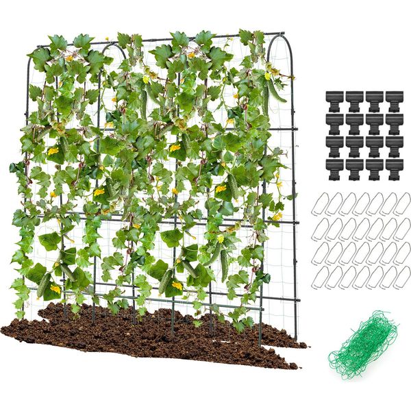 Costway Set Di Tralicci Per Cetrioli, Traliccio Regolabile In Larghezza Con Rete, Traliccio Per Cetrioli Da Giardino In Metallo, Supporto Per Piante, Traliccio Per Piante 179X32-65X180Cm-image