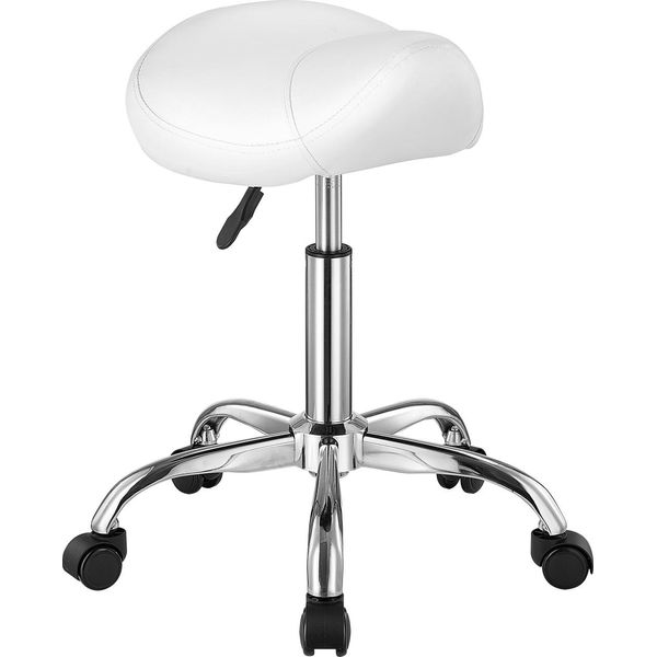 Vevor Sgabello A Sella Sgabello Roll Con Portata Di 204 Kg Altezza Regolabile (55-71 Cm), Ergonomico, Finto Cuoio Ispessita, Adatto A Saloni, Spa, Cliniche Per Massaggi Bianco-image