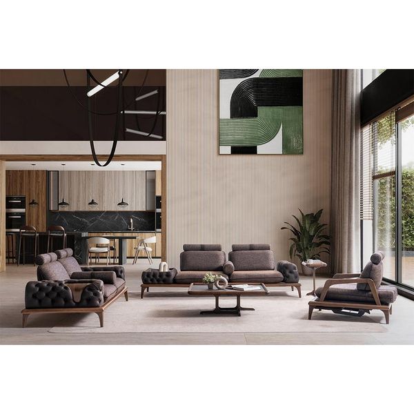 Set Di Divani Moderni Chesterfield Divano Tappezzeria Seduta Set 3 Pezzi-image