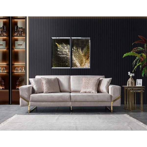 Divano 3 Posti Grigio Stile Salotto Design Moderno Rivestimento In Tessuto-image