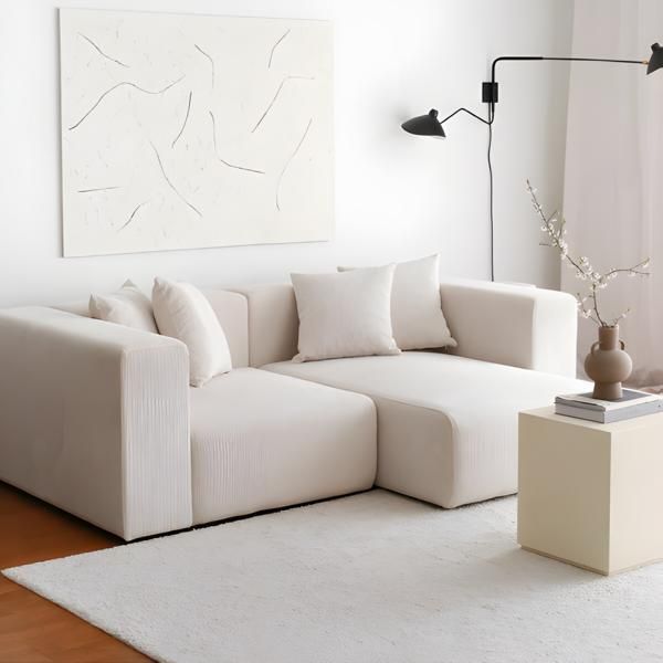 Divano Moderno Divano Imbottito Divano Beige Tessuto Divano Soggiorno Due Posti-image