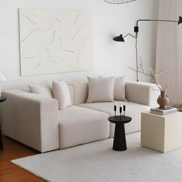Divano A Due Posti Divano A 2 Posti Imbottito Divano In Tessuto Beige Divano Moderno-image