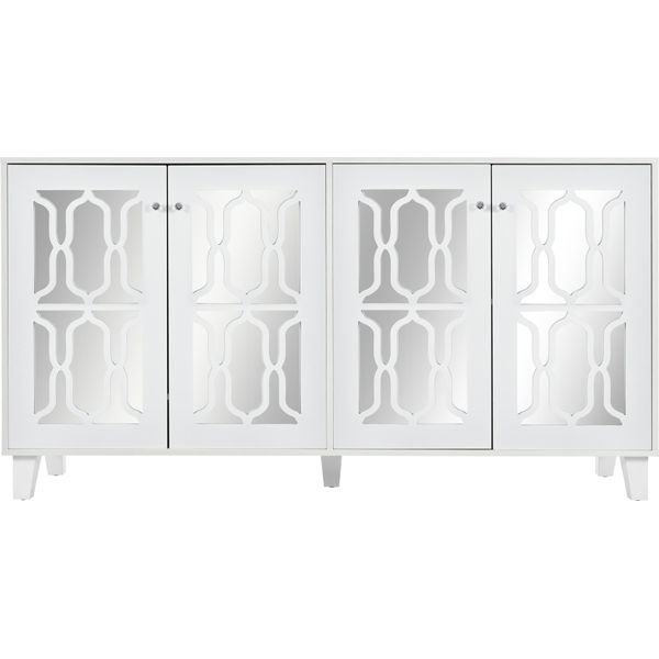 Fortuna Lai Credenza A Specchio Con 4 Ante, Divisori Estraibili, Credenza Per Cucina, Sala Da Pranzo, Bianco-image