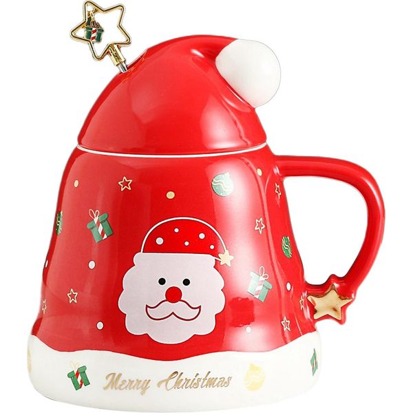 Tazza Da Caffè Natalizia Con Coperchio E Bastone Per Mescolare Babbo Natale Tazza In Ceramica Tazza Da Caffè Di Grande Capacità-image