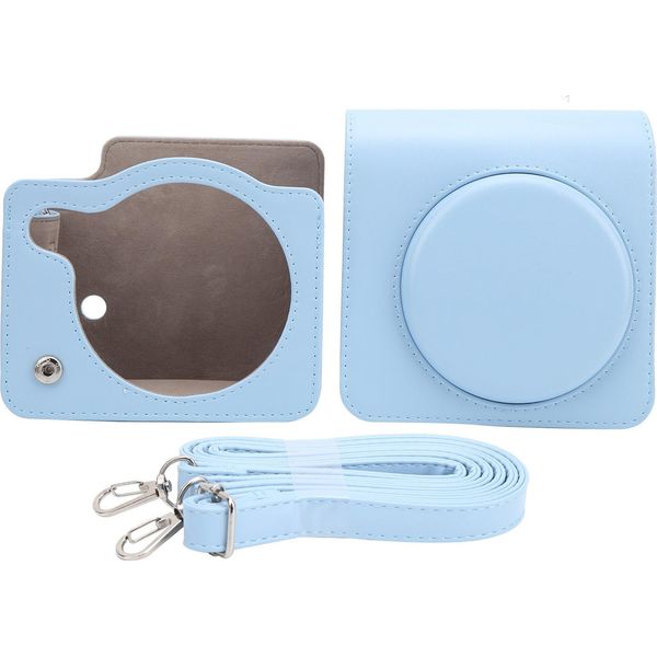 Custodia Protettiva Per Fotocamera Borsa A Tracolla In Finto Cuoio Per Instax Square Sq1Blue-image