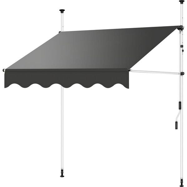Tenda A Pinza Mucola Tenda Da Balcone Regolabile In Altezza Senza Foratura Tenda Da Sole Protezione Solare Protezione Dal Vento - Grigio 350 X 120 Cm-image