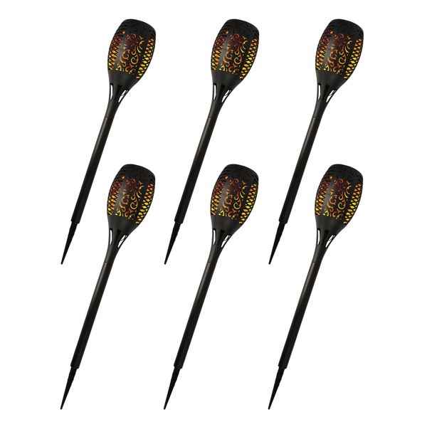 Confezione Da 6 Torce Da Giardino A Led Solari (Altezza Circa 50 Cm) Lampada A Led Con Batteria Ricaricabile Da 1,2 V 300 Mah, Incl. Picchetto A Terra, Lampada Solare A Fiamma-image