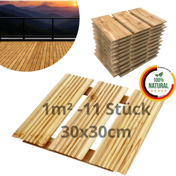 Floranica Piastrelle In Legno 30 X 30 Cm 11 Pz./ 1 M² Naturale Pavimentazione Da Esterno Per Giardino, Terrazze E Balconi-image