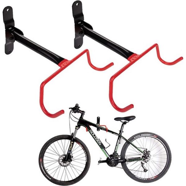 Set Di 2 Supporti Da Parete Per Biciclette | Portabiciclette Da Garage | Supporto Da Parete Pieghevole Per Biciclette | Montaggio A Parete Di Sospensioni Per Biciclette Salvaspazio Con Doppi Ganci | Portabiciclette Per Bambini | Ganci Per Biciclette-image